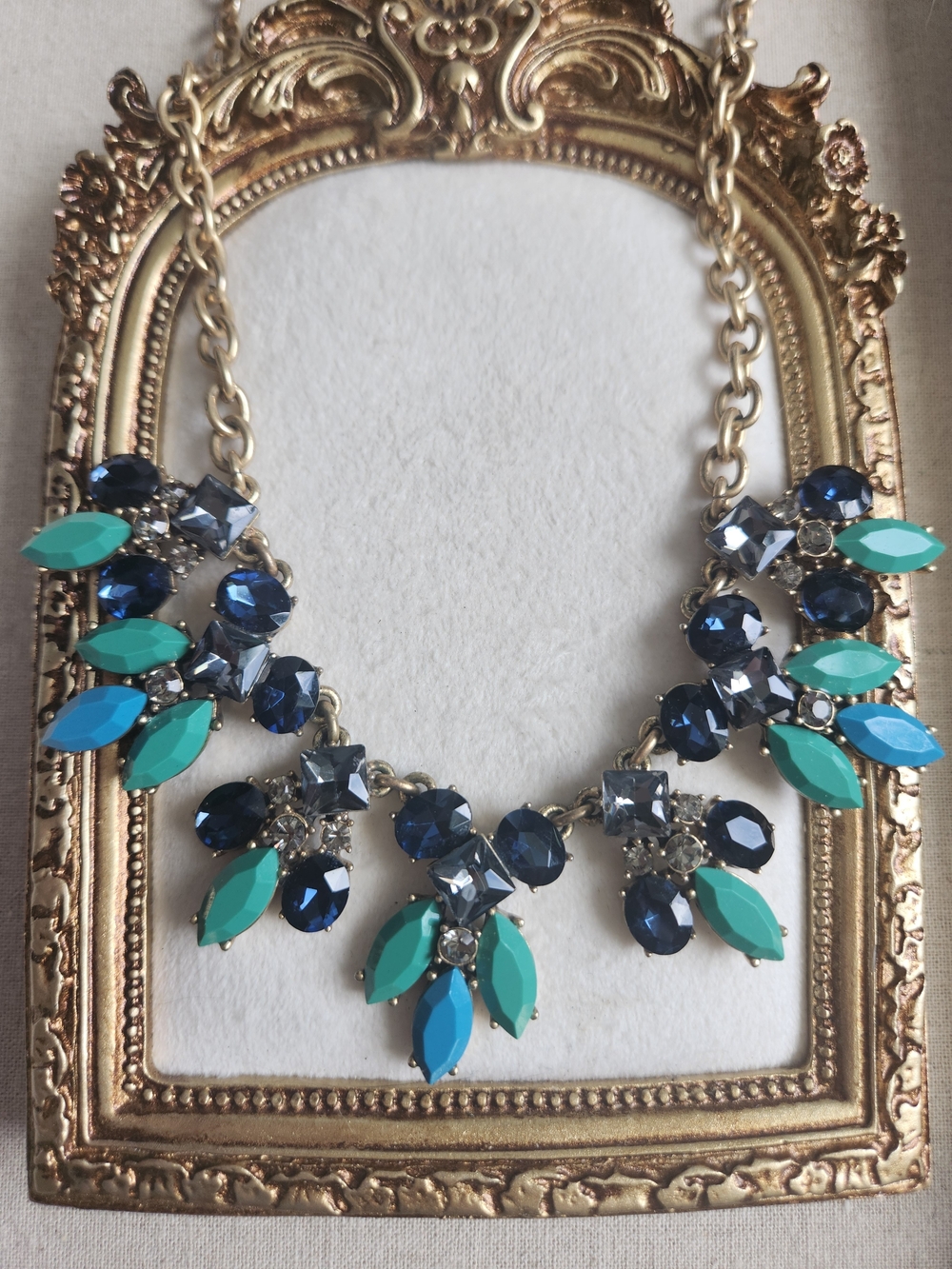 Vintage J. Crew Blue and Teal Coral Cluster Statement Necklace Maximilist